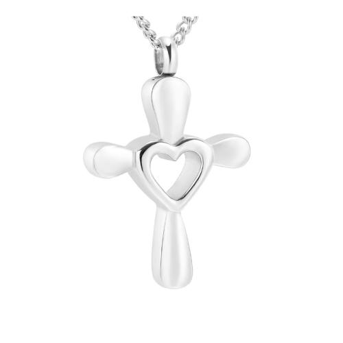 304 Stainless Steel Cinerary lipas riipus, Sydän ja Cross, hopea päällystetty, tee-se-itse, hopea, Myymät PC