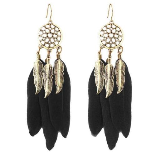 alliage de zinc boucle d'oreille en gland, avec plume, Placage de couleur d'or, Style bohème & pour femme & creux, plus de couleurs à choisir, 95mm, Vendu par paire