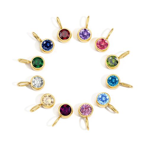 Stainless Steel Pendants 304 Stainless Steel Round plated DIY & with rhinestone 8mm Sold By PC