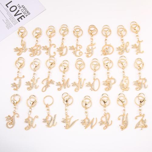 Key Chain, Zinc Alloy, Alfabet bogstav, guldfarve belagt, Unisex & forskellige stilarter for valg & med rhinestone, 110mm, Solgt af PC