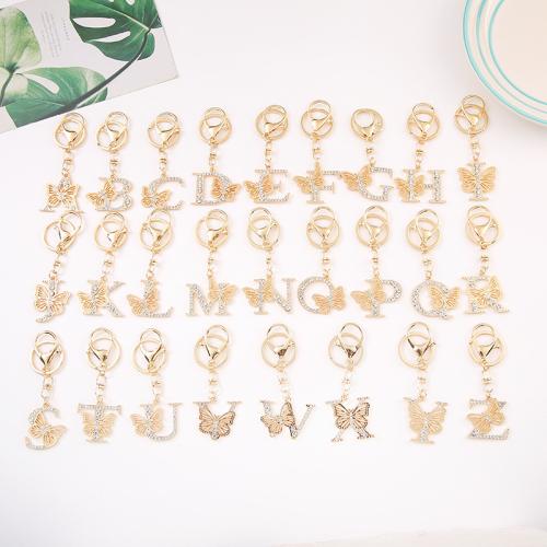 Key Chain, Zinc Alloy, Alfabet bogstav, guldfarve belagt, du kan DIY & forskellige stilarter for valg & med rhinestone, 88x43mm, Solgt af PC
