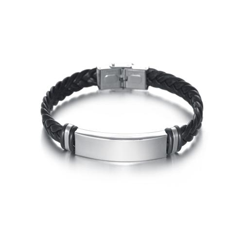 Acier inoxydable 304 bracelet, avec cuir PU, unisexe & styles différents pour le choix, Longueur Environ 8.3 pouce, Vendu par PC