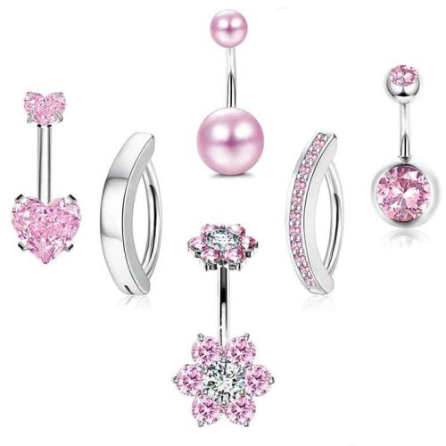 304 rozsdamentes acél belly ring, -val Műanyag Pearl & Sárgaréz, galvanizált, egynemű & különböző stílusokat a választás & mikro egyengetni cirkónia, 1.60x10x5mm, Által értékesített PC