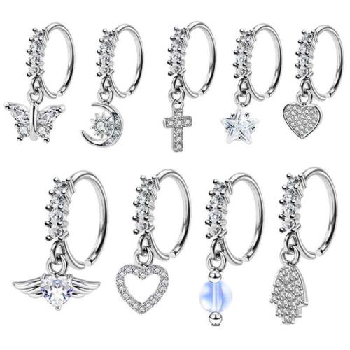 metal Joyería de Piercing para náriz, chapado en color de plata, unisexo & diferentes estilos para la opción & micro arcilla de zirconia cúbica, 8x0.80mm, Vendido por UD