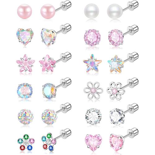 304 Stainless Steel Piercing Earring with Plastic Pearl & micro pave cubic zirconia & for woman Sold By Pair