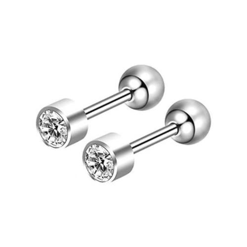 304 rozsdamentes acél Stud Fülbevaló, Kerek, egynemű & strasszos, az eredeti szín, 6x1.20x4mm, Által értékesített PC