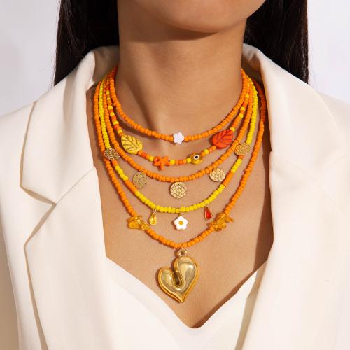 Mode Multi laag ketting, Seedbead, met Plastic Pearl & Acryl, mode sieraden, meer kleuren voor de keuze, 5pC's/Stel, Verkocht door Stel