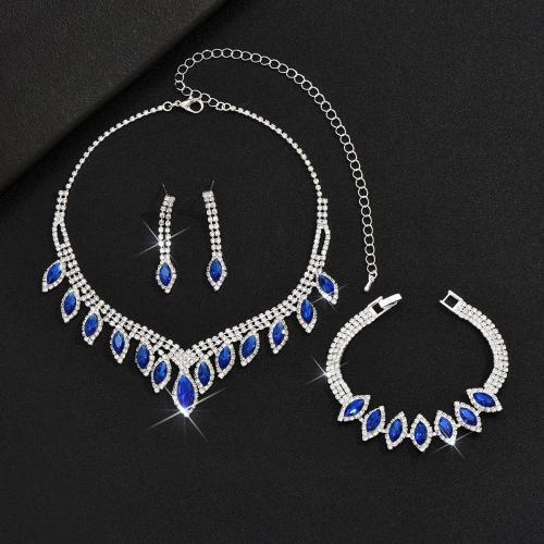 Brass Jewelry Set Stud Earring & bracelet & necklace with Crystal plated three pieces & for woman & with rhinestone Sold By Set