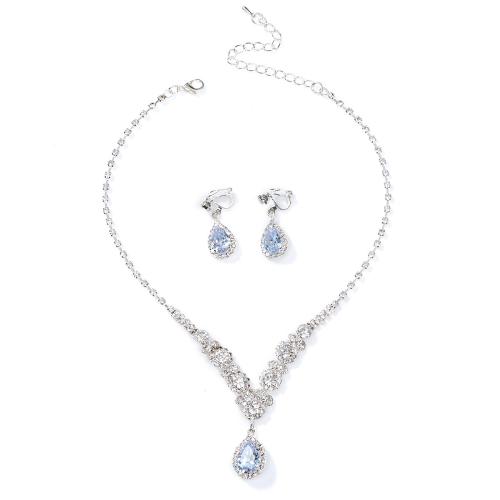 Messing sieradenset, met Kristal, plated, verschillende stijlen voor de keuze & voor vrouw & met strass, zilver, Necklace :40-5cm Bracelet :16-5cm., Verkocht door Stel