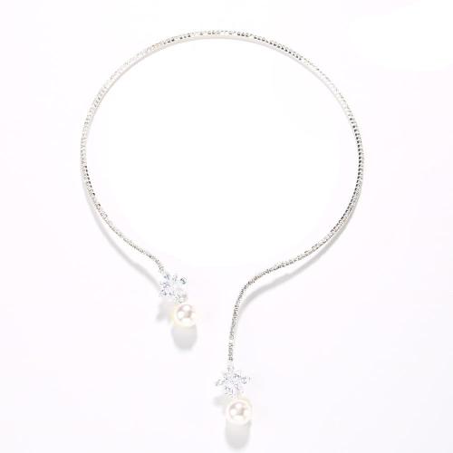 Collana del collare, lega in zinco, with cubico zircone & perla in plastica, placcato, gioielli di moda & per la sposa, nessuno, Venduto da PC