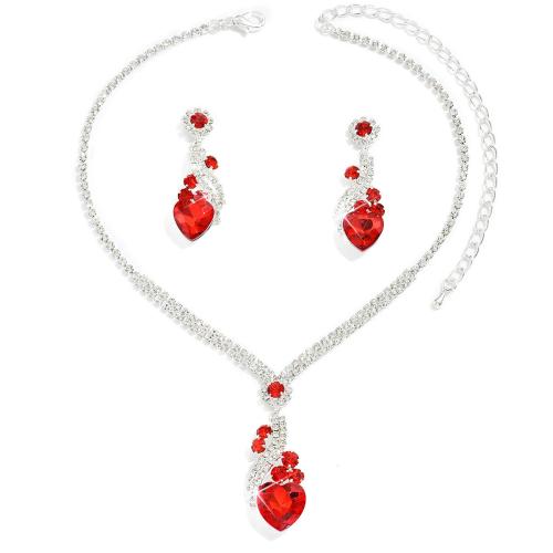 Gioielli Brass Set, Orecchino a bottone & Collana, ottone, with cristallo, with 7cm extender chain, placcato, 2 pezzi & per la donna & con strass, nessuno, Lunghezza 32 cm, Venduto da set