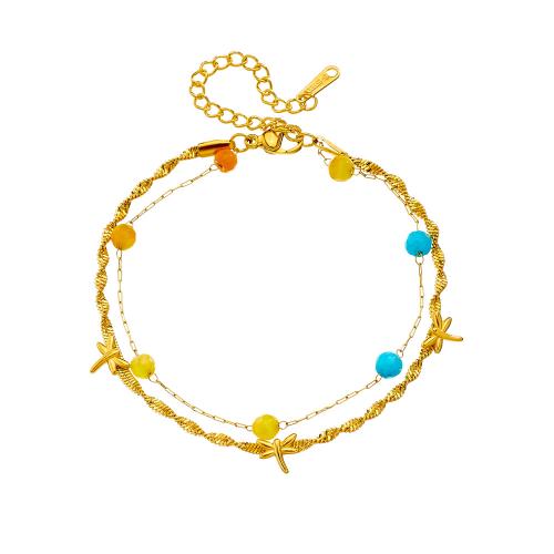 Bijoux bracelet en acier inoxydable, Acier inoxydable 304, avec résine, Placage, Double couche & bijoux de mode & pour femme, doré, Vendu par PC