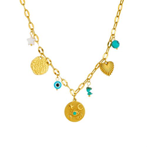 Collier de bijoux en acier inoxydable, Acier inoxydable 304, avec turquoise & plastique, Placage, bijoux de mode & pour femme, doré, Vendu par PC