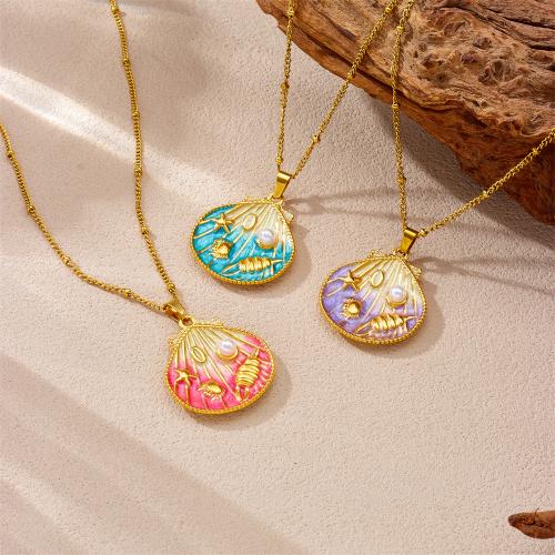 Edelstahl Schmuck Halskette, 304 Edelstahl, mit Kunststoff Perlen, goldfarben plattiert, Modeschmuck & für Frau & Emaille, keine, verkauft von PC