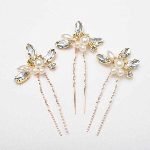 Capelli Stick, lega in zinco, with filo di ottone & strass & perla in plastica, fatto a mano, tre pezzi & gioielli di moda & per la sposa, nessuno, 90x30mm, Venduto da set