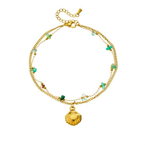 Stainless Steel Anklet 304 Stainless Steel with Stone plated Double Layer & fashion jewelry & for woman golden Sold By PC