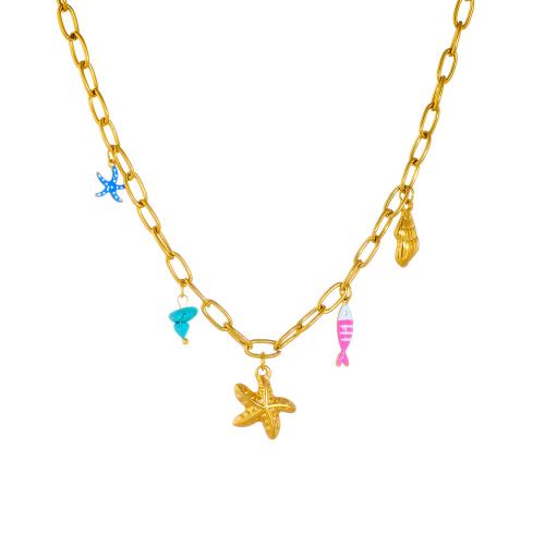 Stainless Steel Jewelry Necklace 304 Stainless Steel with turquoise plated fashion jewelry & for woman & enamel golden Sold By PC