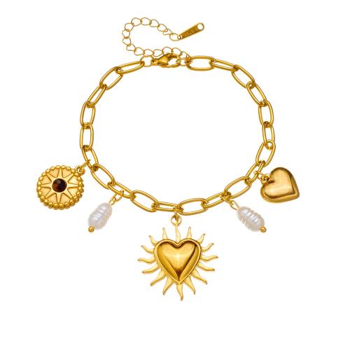 Stainless Steel Jewelry Bracelet 304 Stainless Steel with Plastic Pearl plated fashion jewelry & for woman golden Sold By PC