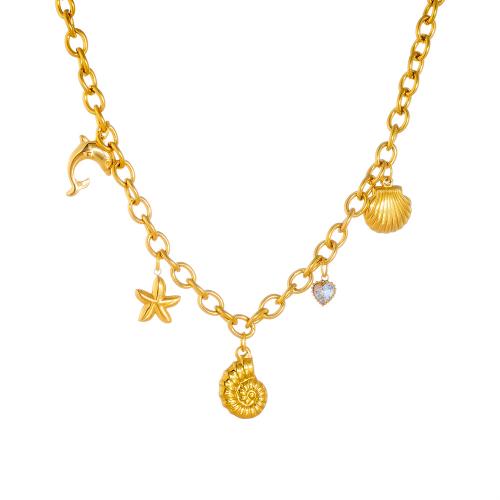 Stainless Steel Jewelry Necklace 304 Stainless Steel with Glass plated fashion jewelry & for woman golden Sold By PC