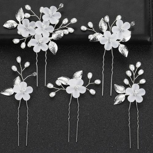 Morsiamen hiukset Pins, Sinkkiseos, kanssa messinkilanka & Kristalli & Muovi & Muovi Pearl, käsintehty, 5 osaa & muoti korut, enemmän värejä valinta, 100x80mm, Myymät set