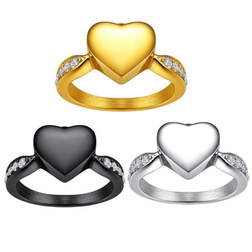 304 Stainless Steel Cinerary Casket Finger Ring Heart plated DIY & with rhinestone Sold By PC