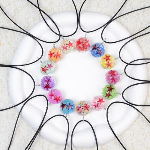 Glass Necklace with Dried Flower & PU Leather Round handmade fashion jewelry & Unisex Length Approx 17.7 Inch Sold By PC