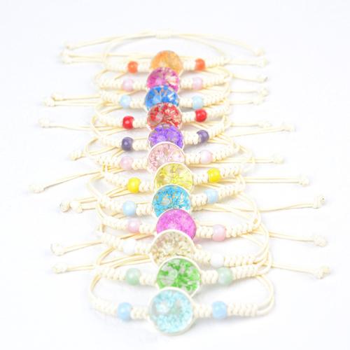 Glass Bracelet with Korean Waxed Cord & Dried Flower & Porcelain handmade fashion jewelry & for woman Length Approx 6-8 Inch Sold By PC