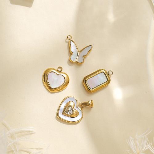 304 rostfritt stål Hänge, med White Shell, guldfärg pläterade, DIY & med strass, gyllene, nickel, bly och kadmium gratis, 10PC/Bag, Säljs av Bag