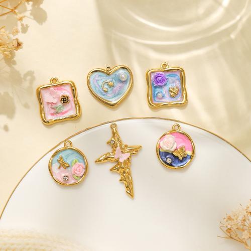 304 roestvrij staal Hanger, met Plastic Pearl, gold plated, DIY & glazuur & met strass, meer kleuren voor de keuze, nikkel, lood en cadmium vrij, 10pC's/Bag, Verkocht door Bag