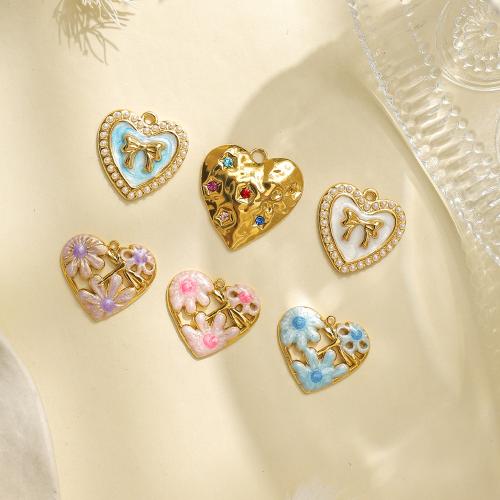 304 rustfrit stål Pendel, med Plastic Pearl, Heart, guldfarve belagt, du kan DIY & emalje & med rhinestone, flere farver til valg, nikkel, bly & cadmium fri, 10pc'er/Bag, Solgt af Bag