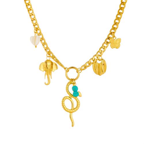 Collier de bijoux en acier inoxydable, Acier inoxydable 304, avec turquoise & résine, Placage de couleur d'or, bijoux de mode & pour femme, Vendu par PC