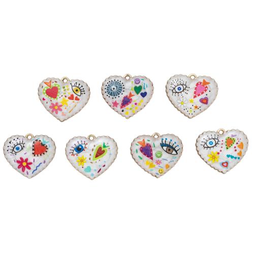 Zink legering emalj hängen, Zink Alloy, Hjärta, guldfärg pläterade, DIY & olika mönster för val, 4PC/Bag, Säljs av Bag