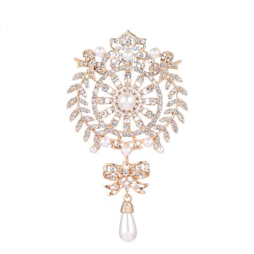 Zinc Alloy Broche, med Plastic Pearl, forgyldt, Micro Pave cubic zirconia & for kvinde & hule, flere farver til valg, Solgt af PC