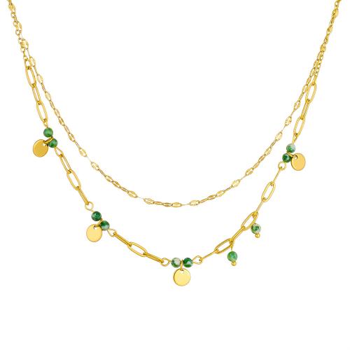 Multi Layer Necklace 304 Stainless Steel with Resin gold color plated Double Layer & fashion jewelry & for woman Sold By PC