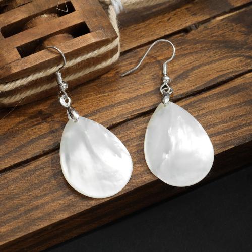 Λευκό Shell Drop Σκουλαρίκια, με Κράμα ψευδάργυρου, Teardrop, κοσμήματα μόδας & φυσικό & για τη γυναίκα, Sold Με Ζεύγος