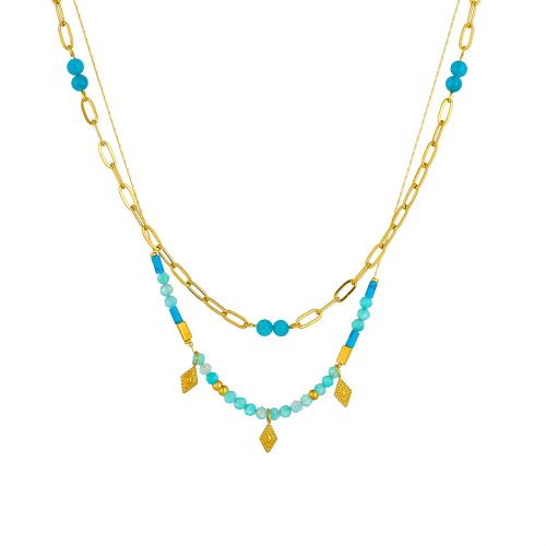 Multi Layer Necklace 304 Stainless Steel with Plastic gold color plated Double Layer & fashion jewelry & for woman Sold By PC