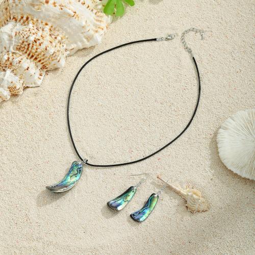 Abalone Shell Šperky Set, náušnice & náhrdelník, s kožená šňůra & Zinek, 2 kusy & různé styly pro výběr & pro ženy, Prodáno By nastavit