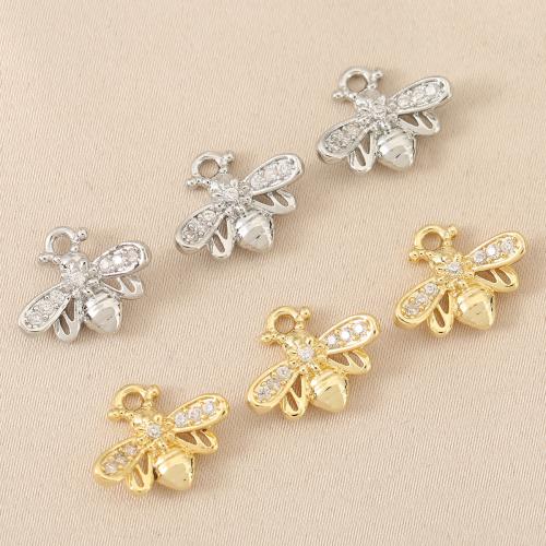 Cubic Zirconia Micro Pave bronze Pingente, cobre, Abelha, banhado, DIY & micro pavimento em zircônia cúbica, Mais cores pare escolha, níquel, chumbo e cádmio livre, vendido por Bag