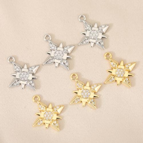 Cubic Zirconia Micro Pave bronze Pingente, cobre, Estrela de Oito Pontas, banhado, DIY & micro pavimento em zircônia cúbica, Mais cores pare escolha, níquel, chumbo e cádmio livre, 10PCs/Bag, vendido por Bag