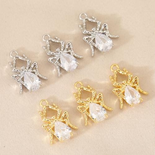 Cubique Pendentif en laiton zircon pavent, araignée, Placage, DIY & pavé de micro zircon, plus de couleurs à choisir, protéger l'environnement, sans nickel, plomb et cadmium, 10PC/sac, Vendu par sac
