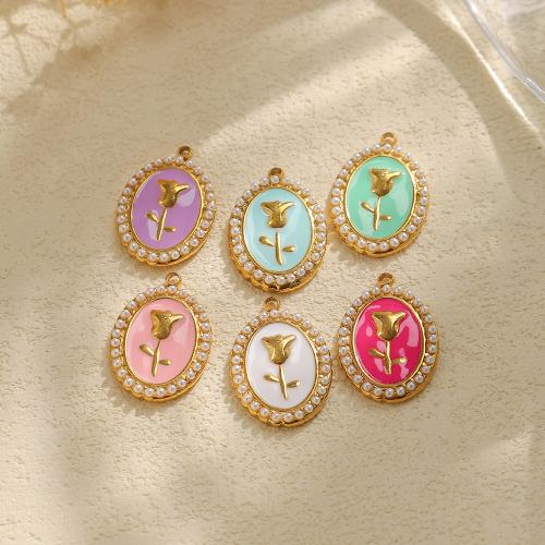 304 Stainless Steel Pendant with Plastic Pearl Tulip gold color plated DIY & enamel nickel lead & cadmium free Sold By Bag