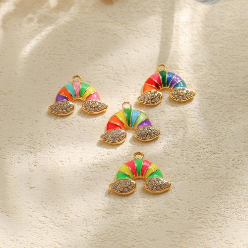 304 Stainless Steel Pendant Rainbow gold color plated DIY & enamel & with rhinestone nickel lead & cadmium free Sold By Bag