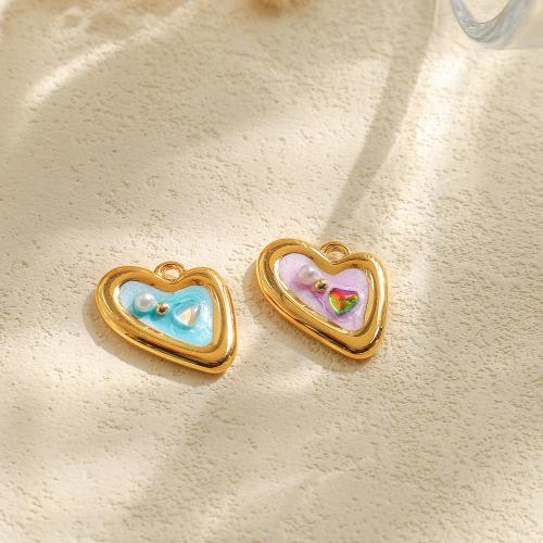 304 Stainless Steel Pendant with Plastic Pearl Heart gold color plated DIY & enamel nickel lead & cadmium free Sold By Bag