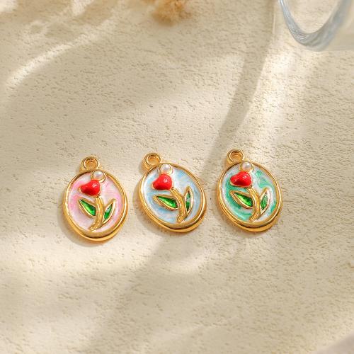 304 Stainless Steel Pendant with Plastic Pearl Tulip gold color plated DIY & enamel nickel lead & cadmium free Sold By Bag