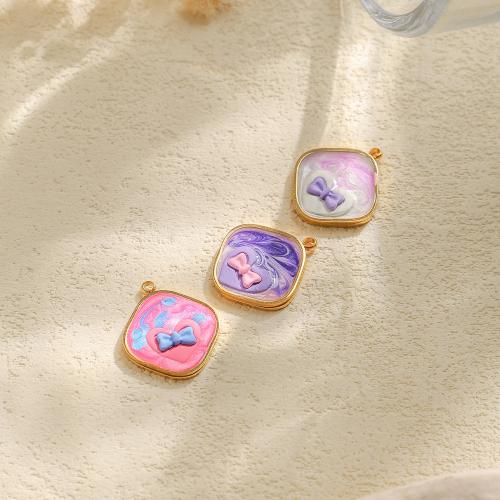 304 Stainless Steel Pendant Square gold color plated DIY & enamel nickel lead & cadmium free Sold By Bag