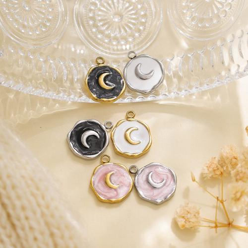 304 Stainless Steel Pendant Moon gold color plated DIY & enamel nickel lead & cadmium free Sold By Bag