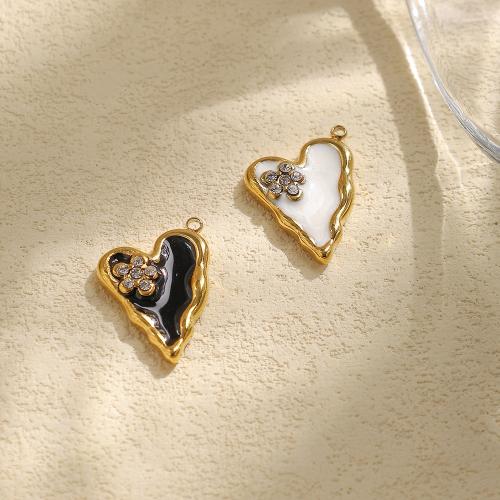 304 Stainless Steel Pendant Heart gold color plated DIY & enamel & with rhinestone nickel lead & cadmium free Sold By Bag