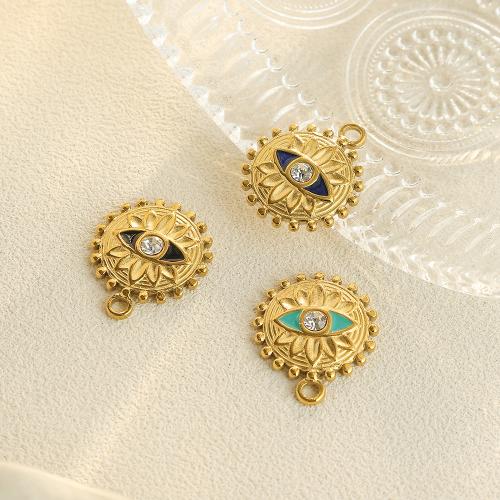 304 Stainless Steel Pendant Round gold color plated DIY & enamel & with rhinestone nickel lead & cadmium free Sold By Bag