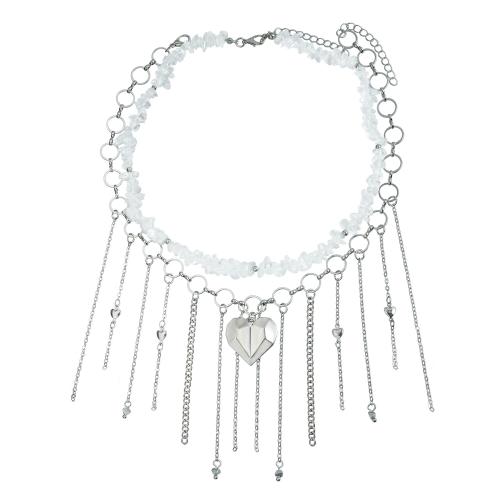 alliage de zinc Collier frange, avec Pierre naturelle, Placage, Double couche & bijoux de mode & pour femme, couleur originale, Vendu par PC