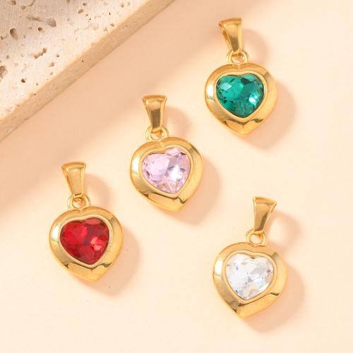 304 Stainless Steel Pendant with Cubic Zirconia Heart gold color plated DIY Sold By PC